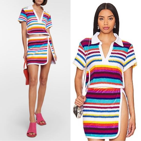 Missoni Zig Zag Cotton Blend Cropped Polo Size 10 NWT Multicolor Chevron - Picture 3 of 11